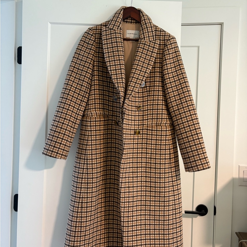 Club Monaco Tan and Cream Wool Coat Double Breasted.